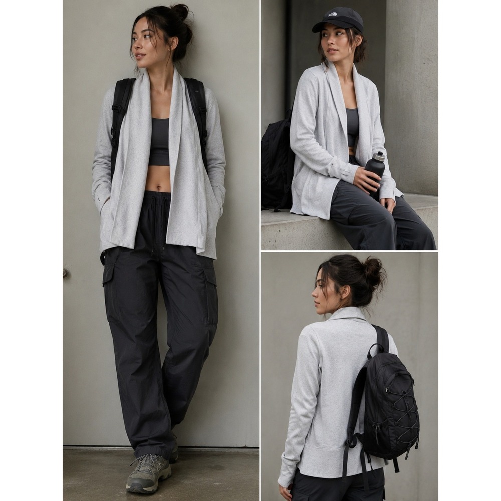 Athleta Womens Pranayama Wrap Cardigan Heathered Grey Open Front Sz S athleisure